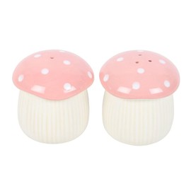 Whimsical Ceramic Mushroom Salt and Pepper Shakers Set, Pink and White, Polka Dot Design, Kitchen Table Decor, 2 Piece