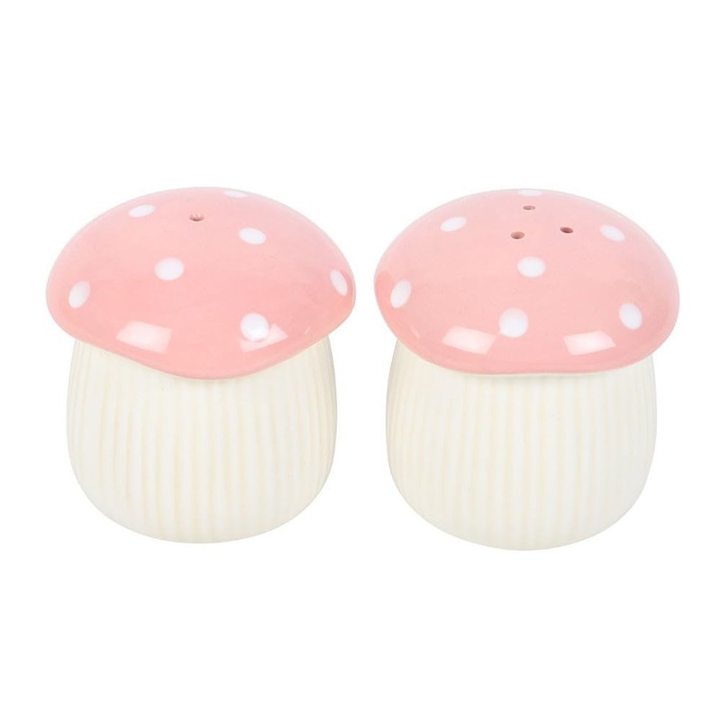 Whimsical Ceramic Mushroom Salt and Pepper Shakers Set, Pink and