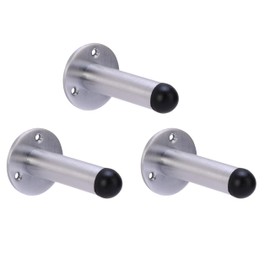 HANDLEZONE® 3 Pack 75mm / 3 inch Projecting Skirting Or Wall Mounted Door Stop, Rubber Buffer Stopper - Satin Chrome