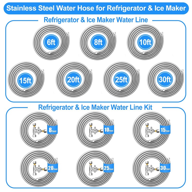 Refrigerator water line - 30 FT Premium Stainless Steel Braided
