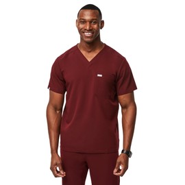 FIGS Leon Three-Pocket Scrub Top for Men - Burgundy, S