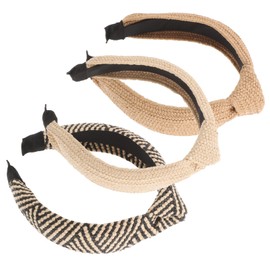 Healeved 3pcs Wide Knotted Headbands Women Straw Hairbands Fixed Headband for Party