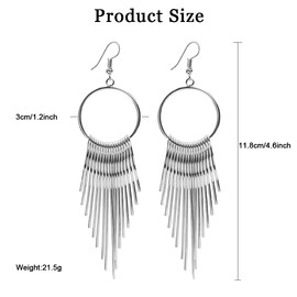 XFSRG Long Silver Tassel Earrings Vintage Women Bohemian Jewelry Gold Earrings Gifts Jewelry for Party Girls Wedding (Silver)
