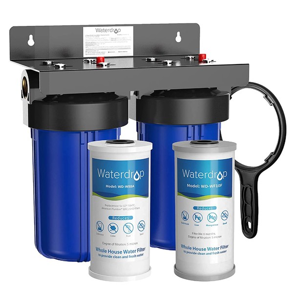 Waterdrop Whole House Water Filter System, Reduce Iron & Manganese, with Carbon and Sediment Filters, 5-Stage Filtration, Reduce Iron, Lead, Chlorine, Odor, 2-Stage WD-WHF21-FG, 1" Inlet/Outlet