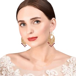 Sunsoul by Touchstone Indian Bollywood Trends Fresh Fashion Traditional Handcrafted Beautiful Workmanship Filigree Hangings Designer Jewelry Earrings in White Or Gold Tone for Women., Rhinestone, No