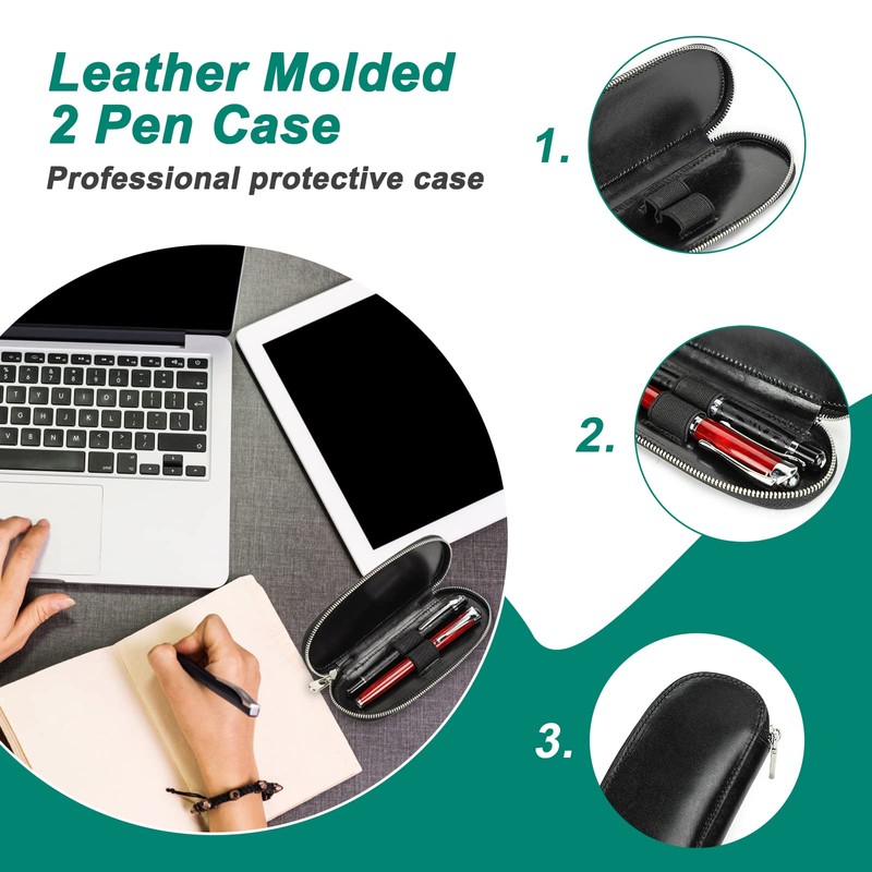 Hiram Leather Pen Case for 2 Pens Vegetable Tanned Leather
