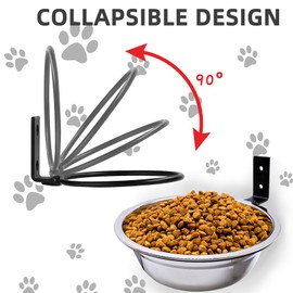 Acsist Wall Mounted Dog Bowls-2 * 16 Oz, Stainless-Steel Raised Adjustable Height Dog Food and Water Bowls, Elevated Pet Comfort Feeding Bowl for Medium Large Dogs Cats(Collapsible)