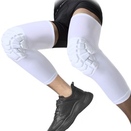 Knee Pads Compression Leg Sleeve Knee Sleeve for All Sports Wrestling Protector Gear, Youth & Adult Sizes, 1 Pair of Knee Paded (White_2 Pack, X-Large)