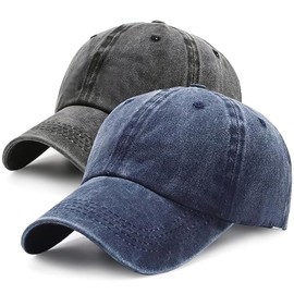 Gorras para Hombre y Mujer, 2 Piezas Gorras de Beisbol 100% Algodón Ajustable, Gorras de Tenis Unisexo, Cachuchas Negra Lavado Vintage para Deportiva, Casual, Runing(Negro+Auzl)