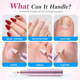 Lima de Uñas Eléctrica, Lima de Uñas Eléctrica Ultra Silenciosa Y de Baja Vibración, Lima de Uñas Eléctrica Portátil para Uñas de Gel Cristalino, Jueg