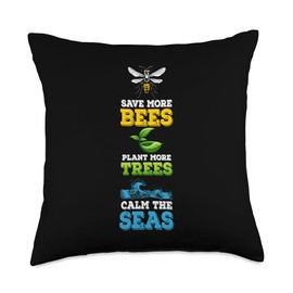 Save More Bees Plant More Trees Calm The Seas Throw Pillow, 18x18, Multicolor