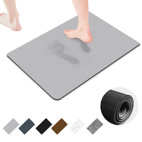 Bath Mat, Soft, Quick Drying, Instant Water Absorption, Thin, Antibacterial, Deodorizing, Humidity Control, Comfortable, Hand/Machine Washable, Anti-Slip, Gray, 22.8 x 15.0 inches (58 x 38 cm)