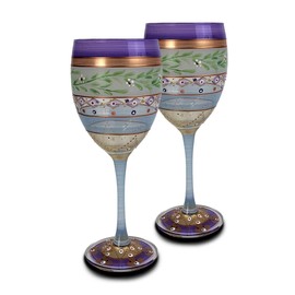 Golden Hill Studio Hand Painted Wine Glasses Set of 2 - Moroccan Mosaic Garland Collection - Hand Painted Glassware by USA Artists - Unique and Decorative Wine Glasses, Kitchen Table Décor