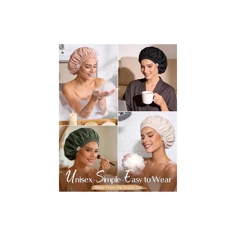 Yanibest Gorro Ducha Mujer Reutilizable Impermeable Forro Satén Banda Elástica