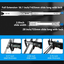 Heavy Duty Locking Drawer Slides 28 Inch, Full Extension Drawer Slides with Lock, 250 lb Load Capacity,Side Mount Ball Bearing Industrial Locking Rail Silver 28"