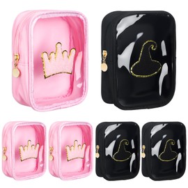 SATINIOR 12 Pcs Witch Party Favor Bags Mini Pink and Green Makeup Bags Chenille Organizer Pouches Clear with Zipper 5 x 6 Inch Waterproof Travel Purse for Women Birthday Supplies