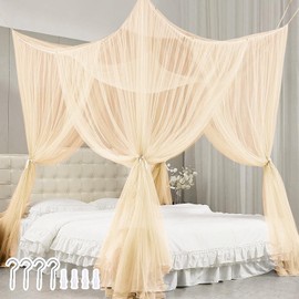 Nasjac Mosquitero para Cama, Pabellón Mosquitero Toldo de Cuadrada Cúpula con Malla para King Queen y Cuna Size, Pabellones Anti-Insectos para Hogar y Camping