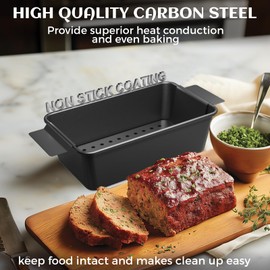 TLAZZ 2 Pack Meatloaf Pan with Drain Tray, Non Stick Meat Loaf Pan with Drip Tray, 9.4 x 5.5 Inch Loaf Pan for Baking Bread and Meatloaf