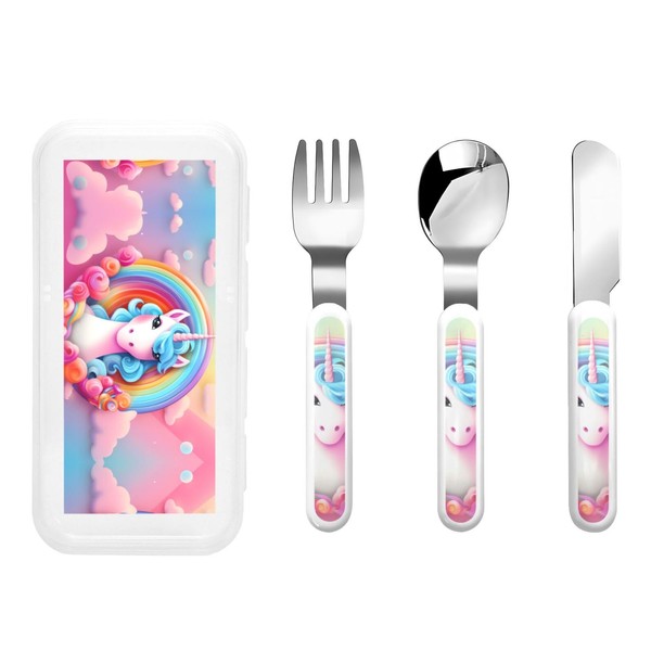 Rainbow Unicorn Kids Knife, Fork and Spoon 3-Piece Set, Stainless
