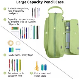 Unbranded Large Pencil Case Pouch Pen Zipper Bag Student School Make Up Organizer Black - Green