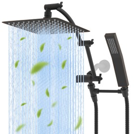 All Metal 10'' Rainfall Shower Head, Square Shower Head Combo, High Pressure Handheld Shower Wand, 16'' Adjustable Arc-shaped Shower Extension Arm, 71'' Hose, 2 Showerhead Holders, Oil Rubbed Bronze