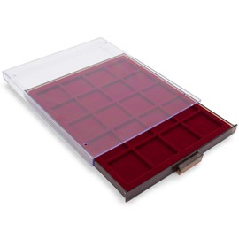 Star Collect Coin Box - 20 Square Coin Compartments - Velvet Red Inlay - 48 x 48mm Brooches / Orders