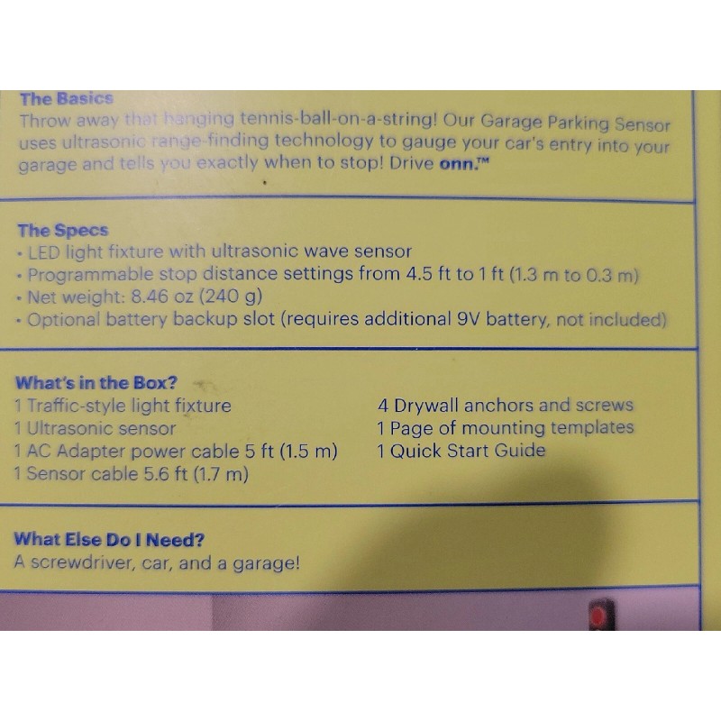 onn. LED Garage Parking Assistant, 1 Park Aid Assist Sensor,