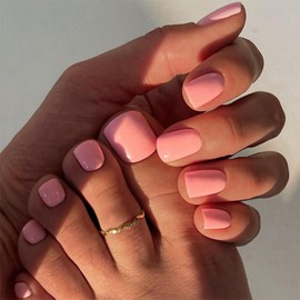 48Pcs Pink Press on Finger Toenails Set Short Square Fake Toe Nails Pure Color Glossy Nails Press on Full Cover False Nails Reusable Glue on Toenails for Women Girls Manicure Decorations