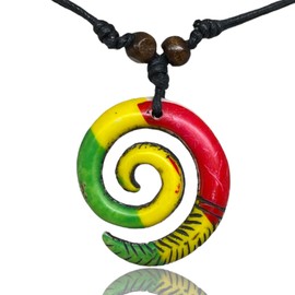 Adjustable Mariners Cord Necklace - Yak Bone Carved Maori Fish Hook & Spiral Koru Pendant - Symbol of Peace and Tranquility