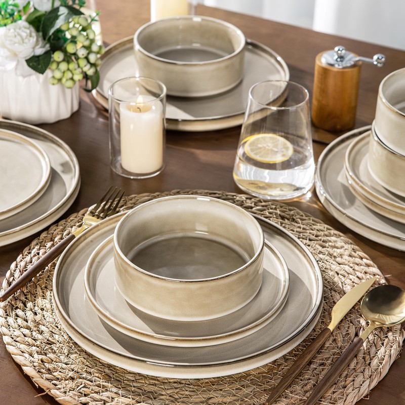 AmorArc Ceramic Dinnerware Sets, Handmade Reactive Glaze Stoneware Plates and