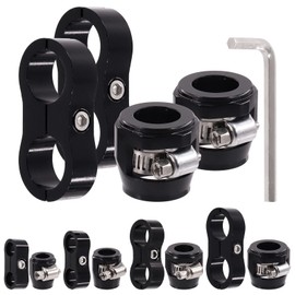 Glarks 5Pcs 10AN Hose Finisher Clamp and Hose Separator Clamp with Wrench Kit, Hose Finisher Clamps with Screw Band and Aluminum Fuel Line Mounting Clamp Hose Fitting Adapter Set for 5/8 Fuel Hose