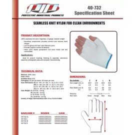 PIP 12 PAIR / 1 DOZ 100% NYLON FINGERLESS WORK GLOVES PROTECTIVE PPE GLOVE LINERS - Medium