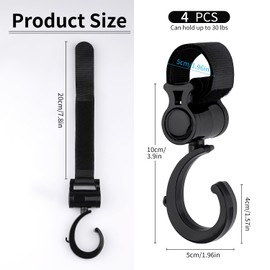 4PCS Walker Hook Hanging, 360°Multipurpose Rotation Stroller Clip Diaper Bag Hanger, Walker Accessories for Rollators, Crutches, Wheelchairs, Shopping Carts, Bike Handles