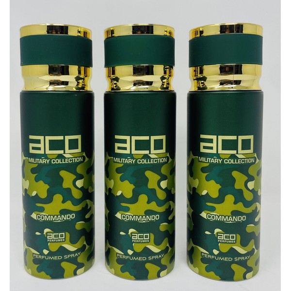 aco COMMANDO Perfumer Body spray 200 ml Expired 2025 made in U.A.E { 3 BOTTLES}