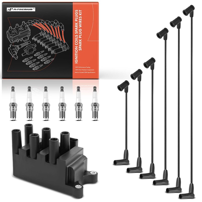A-Premium 1 Ignition Coils with 6 Spark plug Wires and