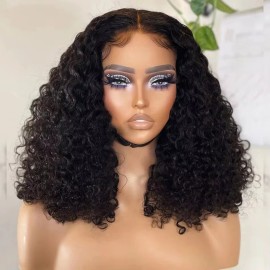 Deep Curly Wave Short Bob Wigs Brazilian 100% Human Hair 13x4 Lace Front Wigs Closure Curly Wigs for Women 180% Densitystyle: Deep Wave, color: Black, stretched length: 10 Inches