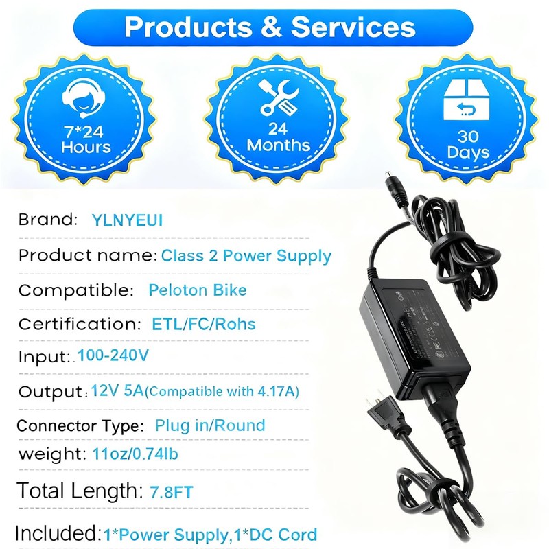 Power Cord Replacement for Peloton Bike PL-01 PLTN-RB1V1 RB1VO RB1VQ