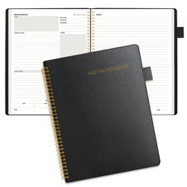 SUNEE Half Meeting Half Note - 8.5"x11" Professional Notebooks for Work - 160 Pages, A4 Size Project Planner, Spiral Meeting Agenda Organizer for Women Men, Note Taking,Office with Vegan Leather Cover