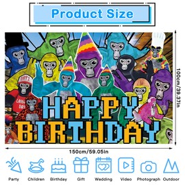 Gorilla Tag Happy Birthday Banner, Photography Backdrop Photo Background for Kids Party Decorations 5x3FT