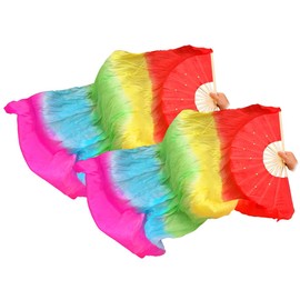 Hitopin 1 Pair Belly Dance Silk Fans, Chinese Dance Fan Veil, 180cm Length Dancing Fan, Props Silk Fan, Silk Belly Dance Fan Veil, Dancer Practice Long Imitation Dance, Gifts for Dancers