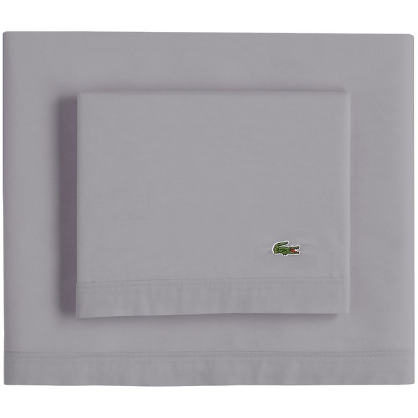 Lacoste 100% Cotton Percale Sheet Set, Solid, Sleet, Twin Extra Long