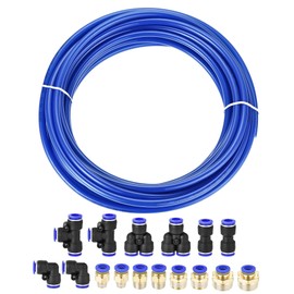 sourcing map Pneumatic 8mm OD Polyurethane PU Air Hose Tubing Kit 10 Meters Blue with 16 Pcs Push to Connect Fittings