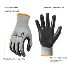 MANUSAGE Safety Work Gloves - Protective Glove for Men & Women - Ultrathin Hand Protection - For Construction, Gardening, Landscaping - Grey - Size XXL - 12 Pairs