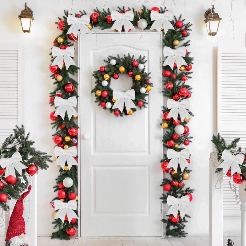 GXFCING 12 Pack White Christmas Bows for Christmas Tree 6