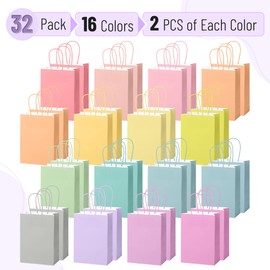 Mr. Pen- Paper Gift Bags with Handles, 32 Pack, 8.3" x 5.9" x 3.1", 16 Pastel Colors, Small Gift Bags with Handles, Party Favor Bag