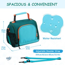 VASCHY Lunch Bag for Kids, Boys Cute Reusable Insulated Large Lunch Box Container for Children Daycare School Kindergarten Preschool Green