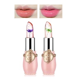 2PCS Crystal Flower Jelly Lipstick,Color Changing Moisturizing Lipstick for Women, Magic Temperature Color Change Lipstick Lip Blam Gloss Makeup Gift Set, Long Lasting Tinted Lip Balm Moisturizer L