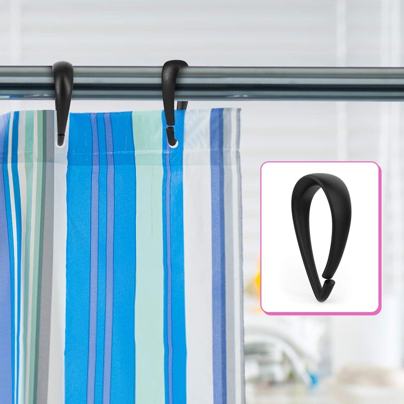Qulable Shower Curtain Rings, 12 Pcs Plastic Hooks Drop-Shape Rings