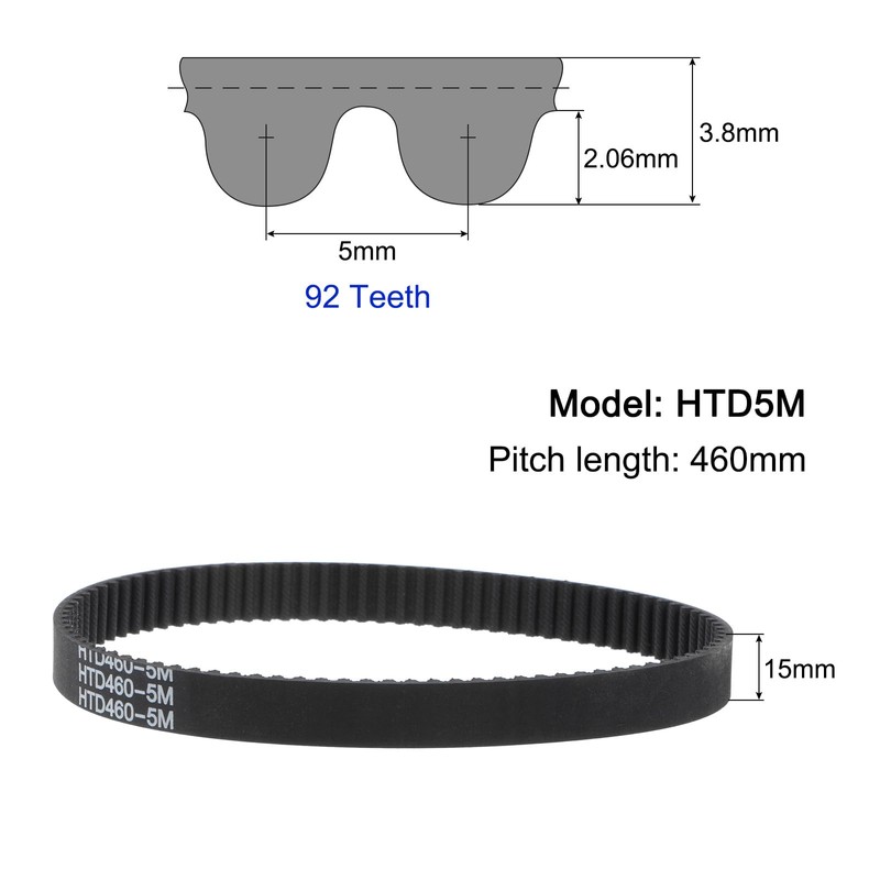 sourcing map HTD5M-460 Rubber Toothed Belt 92 Teeth Closed Loop