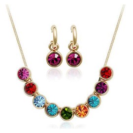 Treasure Bay Beautiful Chic Multicolours Crystal Pendant Necklace & Earring Set - CZ Bead Necklace & Half Hoop Earrings, Women's Jewellery
